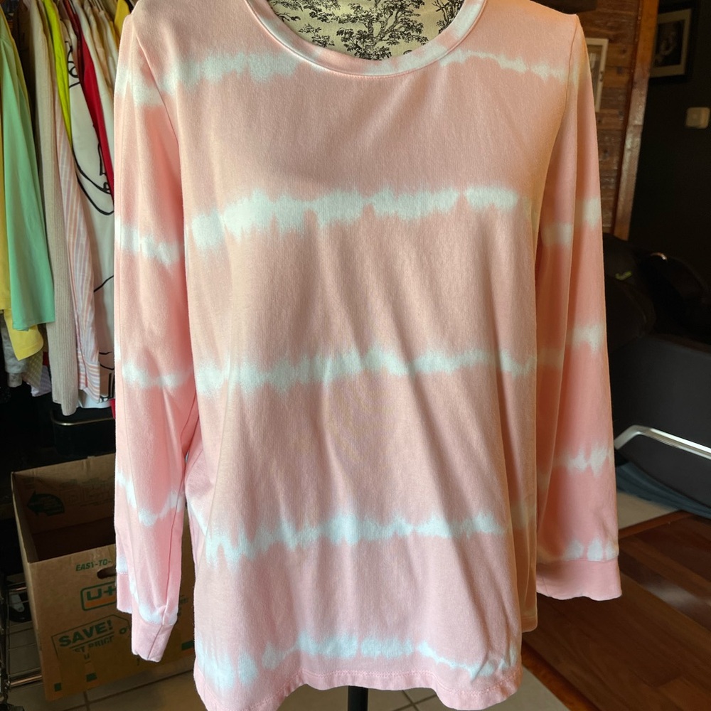 Denim&Co Pink and White Tie-Dye Sweatshirt